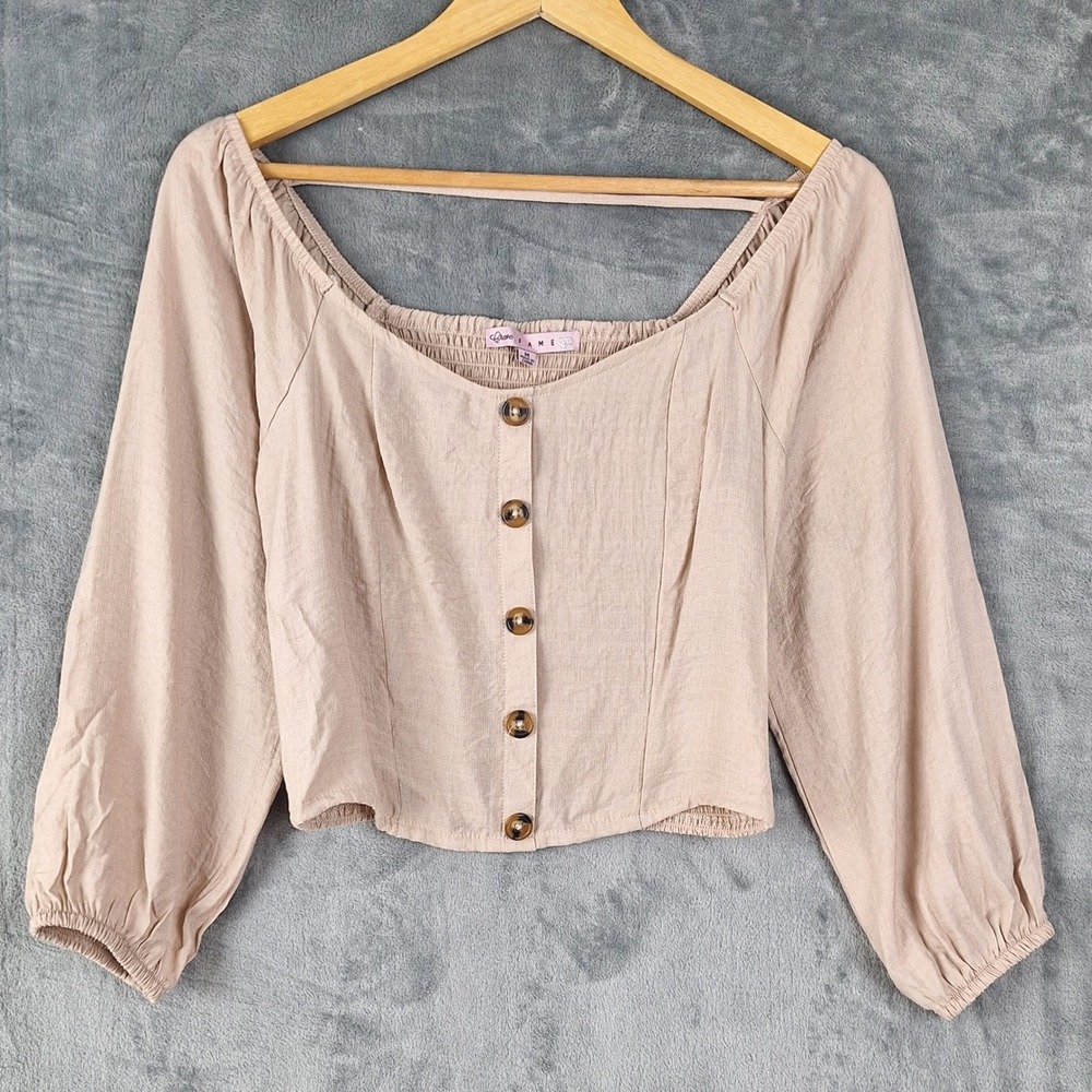 Womens Top Medium Crop Smocked Cottagecore Feminine Boho‎ Chic Coastal Milkmaid